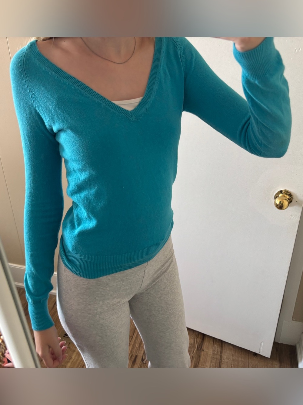 Zara Teal V-Neck Sweater - Slim Knit